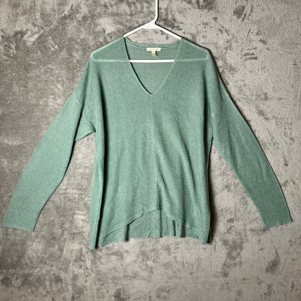 Eileen Fisher ELM Organic Linen Tencel V-Neck Neck Long Sleeve Shirt Size Medium